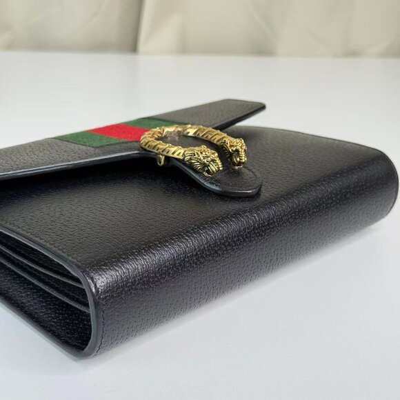 Gucci Black Leather Small Dionysus Crossbody Bag with Iconic Green & Red Webbing - Picture 6 of 8